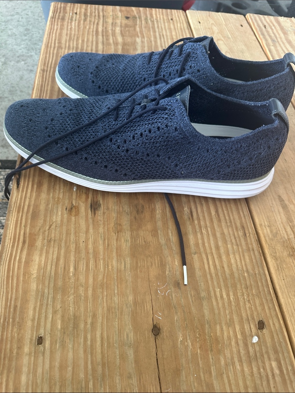 Cole Haan Navy Knit Lace-Up Sneakers with White Sole
